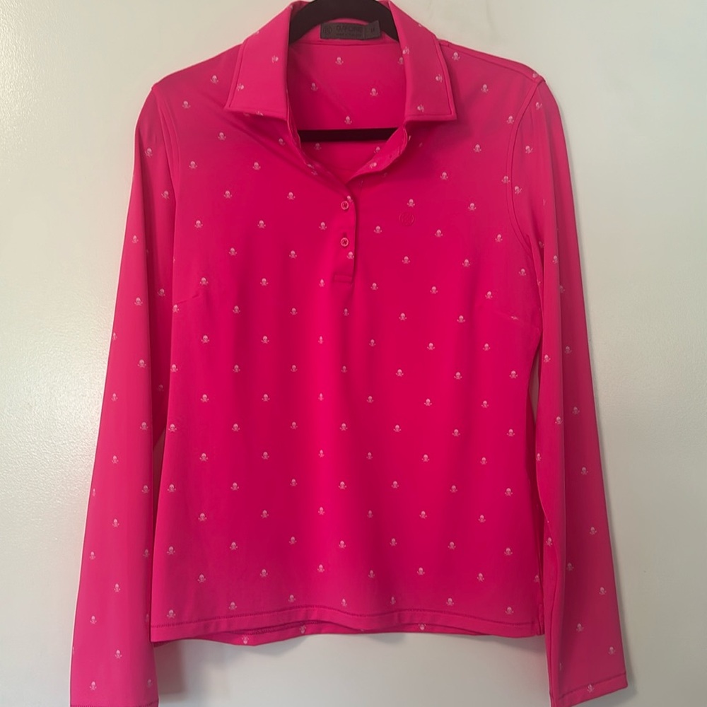 GFore Women’s Skull and Tees Silk Tech Nylon Long Sleeve Tee Hot Pink Sz M